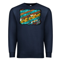 Navy western aztec sunflowers turquoise cowhide background Premium Sweatshirt - BarkalooDesign