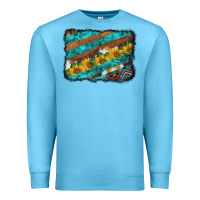 Ocean Blue western aztec sunflowers turquoise cowhide background Premium Sweatshirt - BarkalooDesign