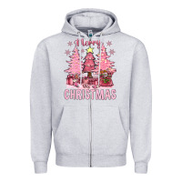 Heather Grey pink merry christmas bbs Zipper Hoodie - BundleAndBundleShop