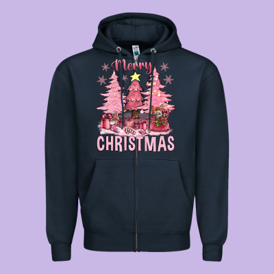 Pink Merry Christmas Bbs Zipper Hoodie Designed By Bundleandbundleshop