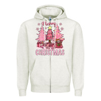 Oatmeal Heather pink merry christmas bbs Zipper Hoodie - BundleAndBundleShop