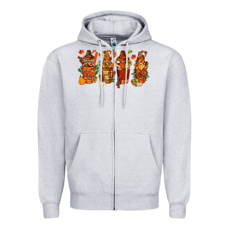 Thanksgiving Coffee Cups With Gnomes Bbs Zipper Hoodie by BundleAndBundleShop | Teevron