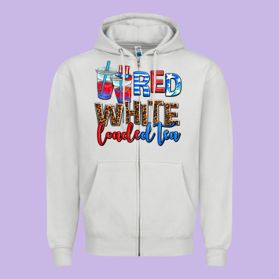 Red Whıte Loaded Tea Zipper Hoodie Designed By Adodesignshop