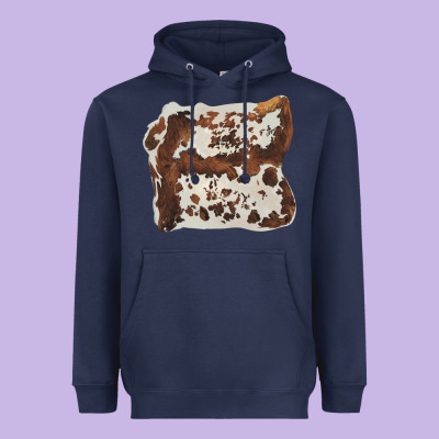 Hand Drawn Cowhide Cow Fur Heavyweight Hoodie Designed By Barkaloodesign