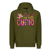 Army Green i am with cupid Premium Hoodie - NancyCooperArtShop
