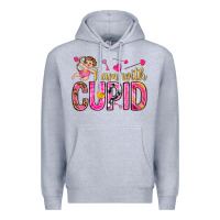Heather Grey i am with cupid Premium Hoodie - NancyCooperArtShop