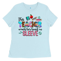 Baby Blue this teacher wears her heart on sleeve Ladies Tee - AdoDesignShop