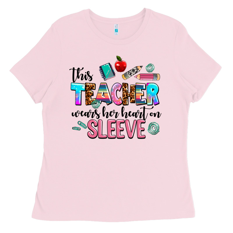 This Teacher Wears Her Heart On Sleeve Ladies Tee by AdoDesignShop | Teevron