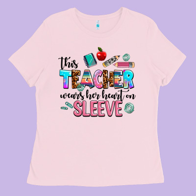 This Teacher Wears Her Heart On Sleeve Ladies Tee Designed By Adodesignshop