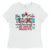 White this teacher wears her heart on sleeve Ladies Tee - AdoDesignShop