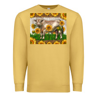 Antique Gold Western Charolais Bull With Sunflowers Premium Sweatshirt - LillyAllenDesigns