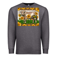 Charcoal Heather Western Charolais Bull With Sunflowers Premium Sweatshirt - LillyAllenDesigns