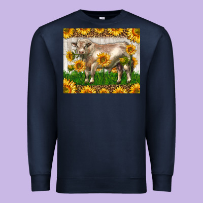 Western Charolais Bull With Sunflowers Premium Sweatshirt Designed By Lillyallendesigns