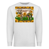 Oatmeal Heather Western Charolais Bull With Sunflowers Premium Sweatshirt - LillyAllenDesigns