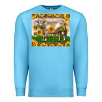 Ocean Blue Western Charolais Bull With Sunflowers Premium Sweatshirt - LillyAllenDesigns