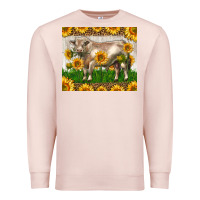 Pale Pink Western Charolais Bull With Sunflowers Premium Sweatshirt - LillyAllenDesigns