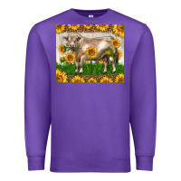 Purple Western Charolais Bull With Sunflowers Premium Sweatshirt - LillyAllenDesigns
