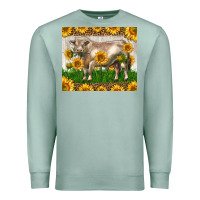 Seafoam Western Charolais Bull With Sunflowers Premium Sweatshirt - LillyAllenDesigns