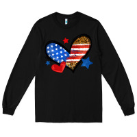 Black American flag heart leopard Long Sleeve Tee - Neo Western
