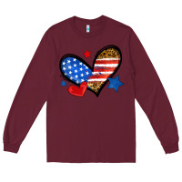 Burgundy American flag heart leopard Long Sleeve Tee - Neo Western