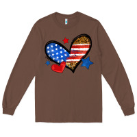 Chestnut American flag heart leopard Long Sleeve Tee - Neo Western