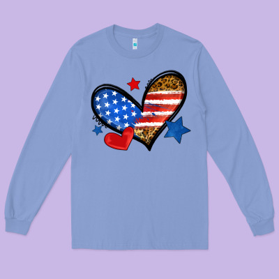 American Flag Heart Leopard Long Sleeve Tee Designed By Neo Western