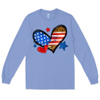 Colony Blue American flag heart leopard Long Sleeve Tee - Neo Western
