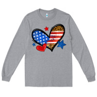 Heather Grey American flag heart leopard Long Sleeve Tee - Neo Western