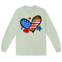 Matcha American flag heart leopard Long Sleeve Tee - Neo Western