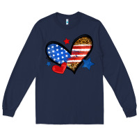 Navy American flag heart leopard Long Sleeve Tee - Neo Western