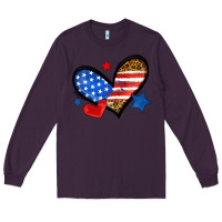 Plum American flag heart leopard Long Sleeve Tee - Neo Western