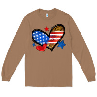 Toasted Coconut American flag heart leopard Long Sleeve Tee - Neo Western