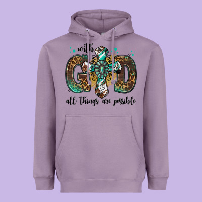With God All Things Are Possible Gemstone Cross Heavyweight Hoodie Designed By Jasminsmagicworld