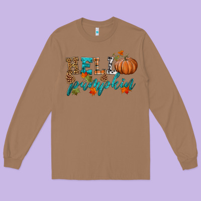 Hello Pumpkin Long Sleeve Tee Designed By Hra Design Shop