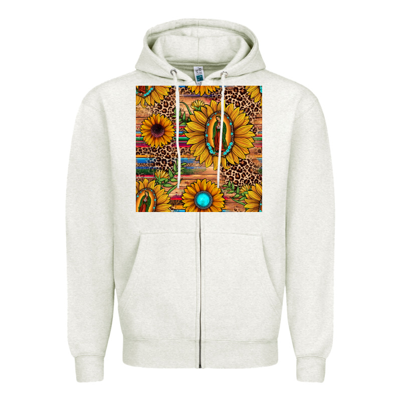 Our Lady Of Guadalupe Sunflower  Seamless Pattern Zipper Hoodie by JahusDesignShop | Teevron