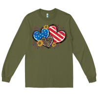 Army Green American Flag heart Long Sleeve Tee - CowGirlArtShop