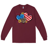 Burgundy American Flag heart Long Sleeve Tee - CowGirlArtShop