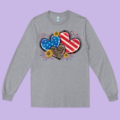 American Flag Heart Long Sleeve Tee Designed By Cowgirlartshop