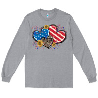 Heather Grey American Flag heart Long Sleeve Tee - CowGirlArtShop