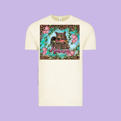 Vintage Tee Mama bear haunting fish floral