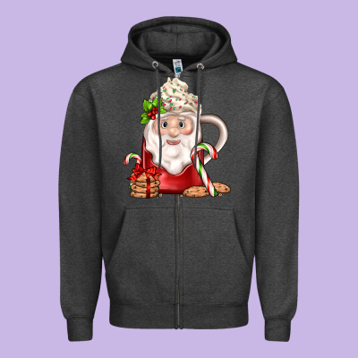 Santa Coffee Zipper Hoodie Designed By Jahusdesignshop