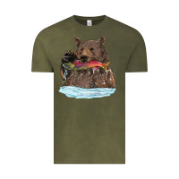 Vintage Olive mama bear haunting fish Vintage Tee - RanaPortraitStore