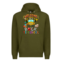 Army Green welcome back to school with school bus Premium Hoodie - NancyCooperArtShop