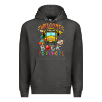 Charcoal Heather welcome back to school with school bus Premium Hoodie - NancyCooperArtShop