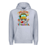 Heather Grey welcome back to school with school bus Premium Hoodie - NancyCooperArtShop