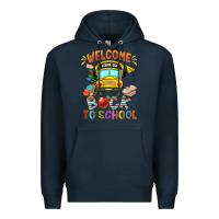 Navy welcome back to school with school bus Premium Hoodie - NancyCooperArtShop