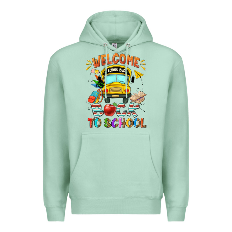 Welcome Back To School With School Bus Premium Hoodie by NancyCooperArtShop | Teevron