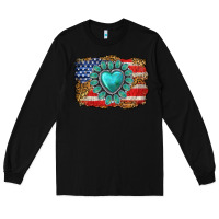Black American flag leopard turquoise gemstone Long Sleeve Tee - Neo Western