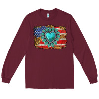 Burgundy American flag leopard turquoise gemstone Long Sleeve Tee - Neo Western