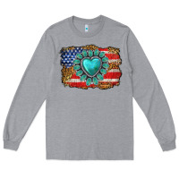 Heather Grey American flag leopard turquoise gemstone Long Sleeve Tee - Neo Western